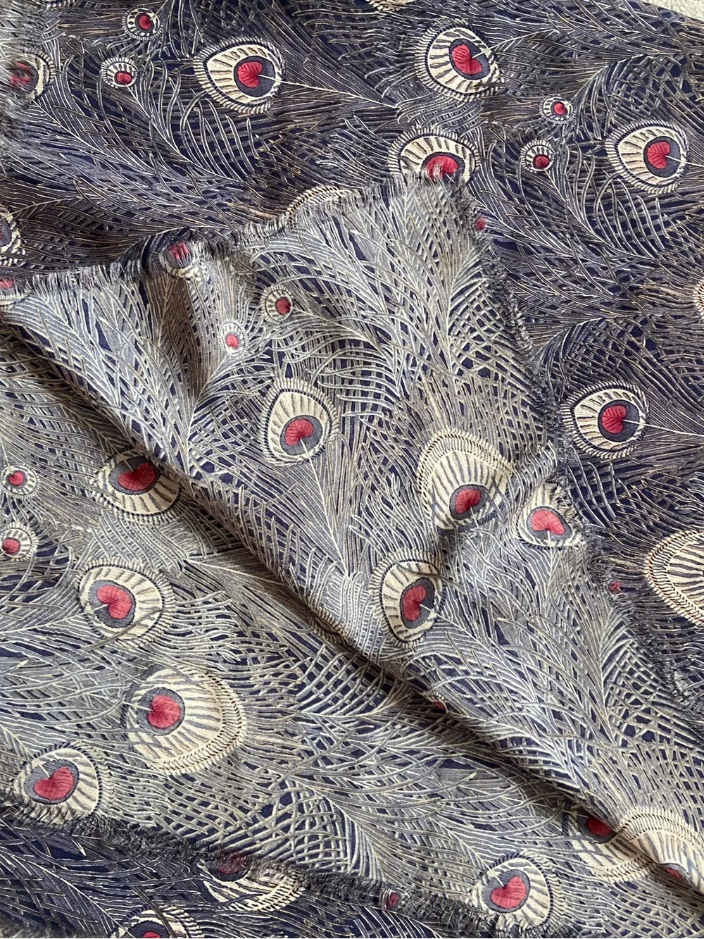 Vintage Liberty of London Peacock Feather Wool Large Scarf Shawl. 52 x 52 in.